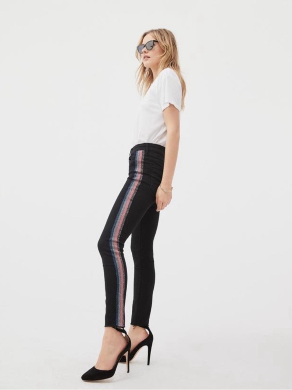 MOTHER high waisted looker fray in guilty glitter racer
